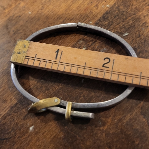 Vintage Mexico Sterling Silver Belt Buckle Form Hinged Bangle Bracelet - Picture 5 of 6